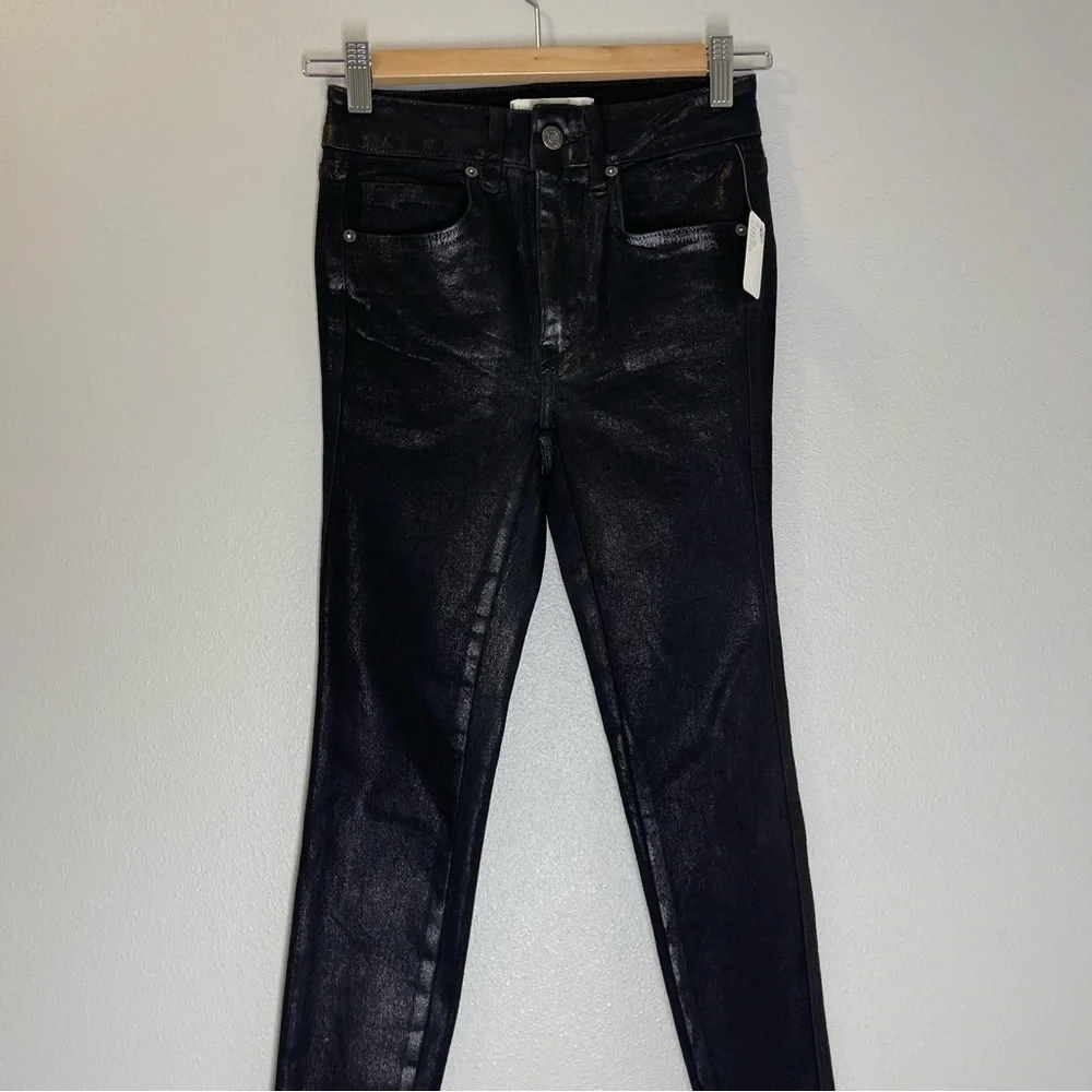 Free People Coated High Waist Jeans Black Raw Frayed Hem Size 24 Women’s NWT